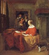 Gabriel Metsu A Woman Seated at a Table and a Man Tuning a Violin oil painting reproduction